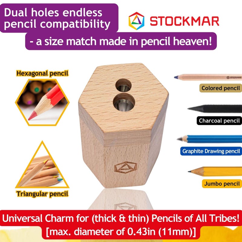 Stockmar Dual Pencil Sharpener FSC Lime Wood for Thin and Thick Pencils - Triangular and Hexagonal Shape - Colour Giants Stockmar, Waldorf Art Supplies, Made in Germany - Image 3
